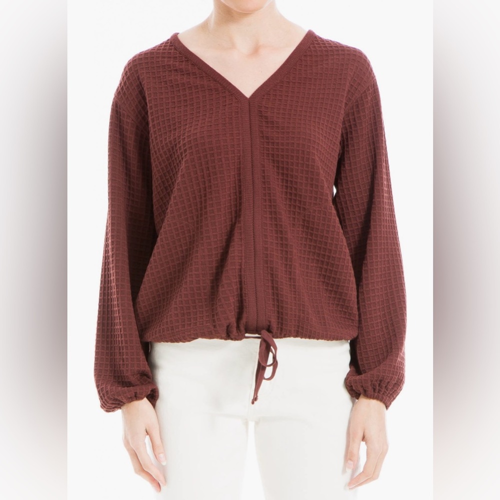 Max Studio V-Neck Drawstring Hem Sweater NWT Size Large